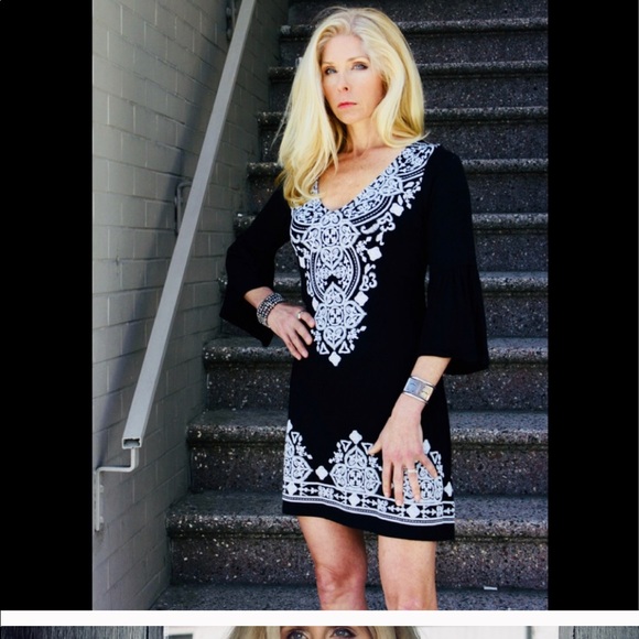 Sand June Dresses & Skirts - Black & White Printed Mini Dress 3/4 Sleeve